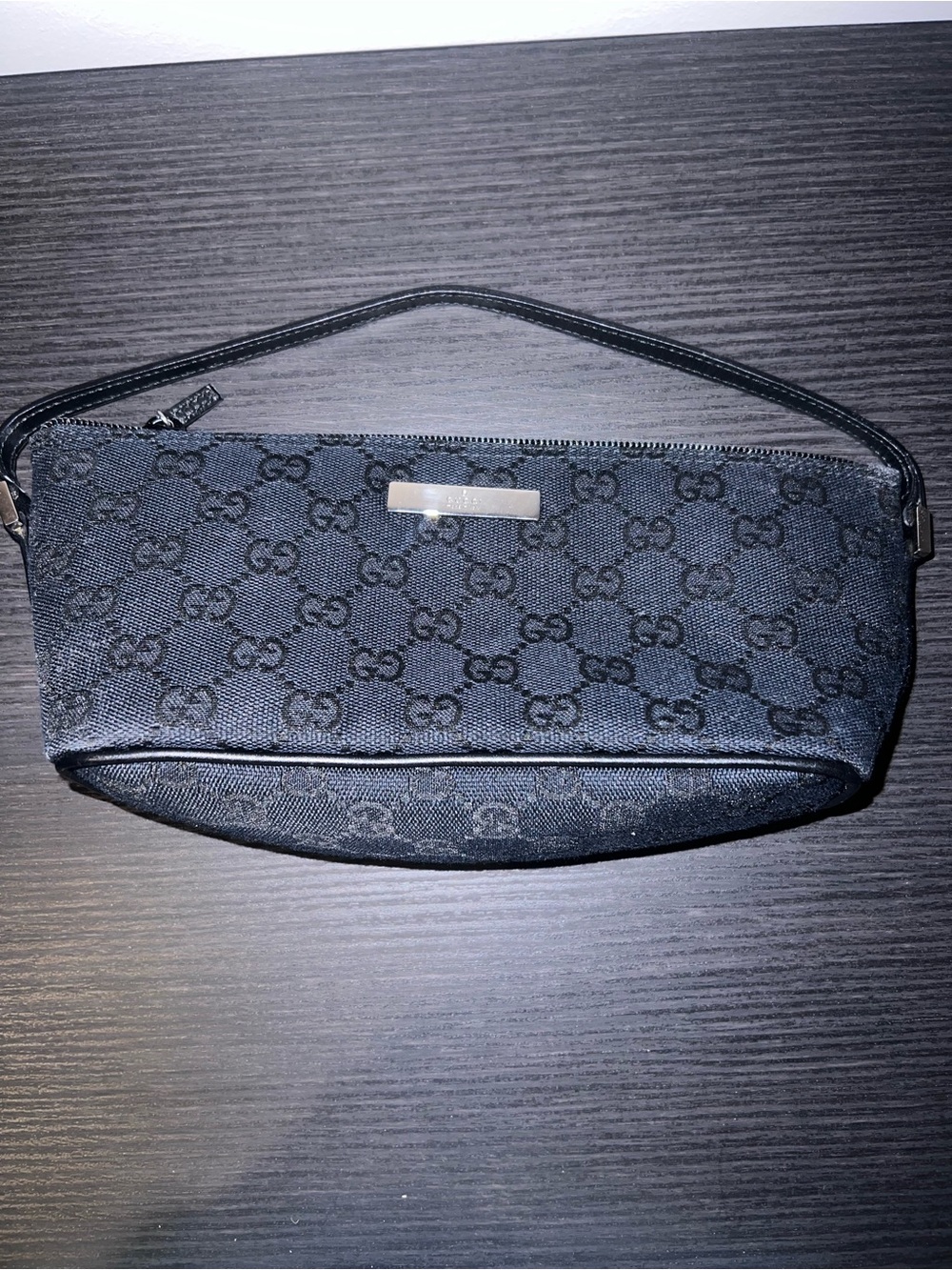 Gucci Black GG Monogram Wristlet Pouch